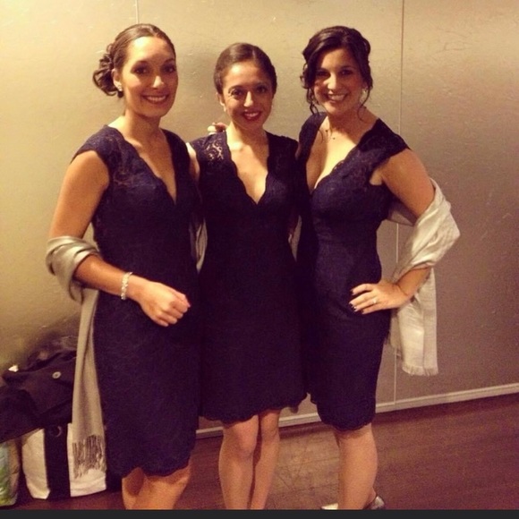 Watters&Watters Navy Blue Lace Embroidered Dress - Picture 5 of 5